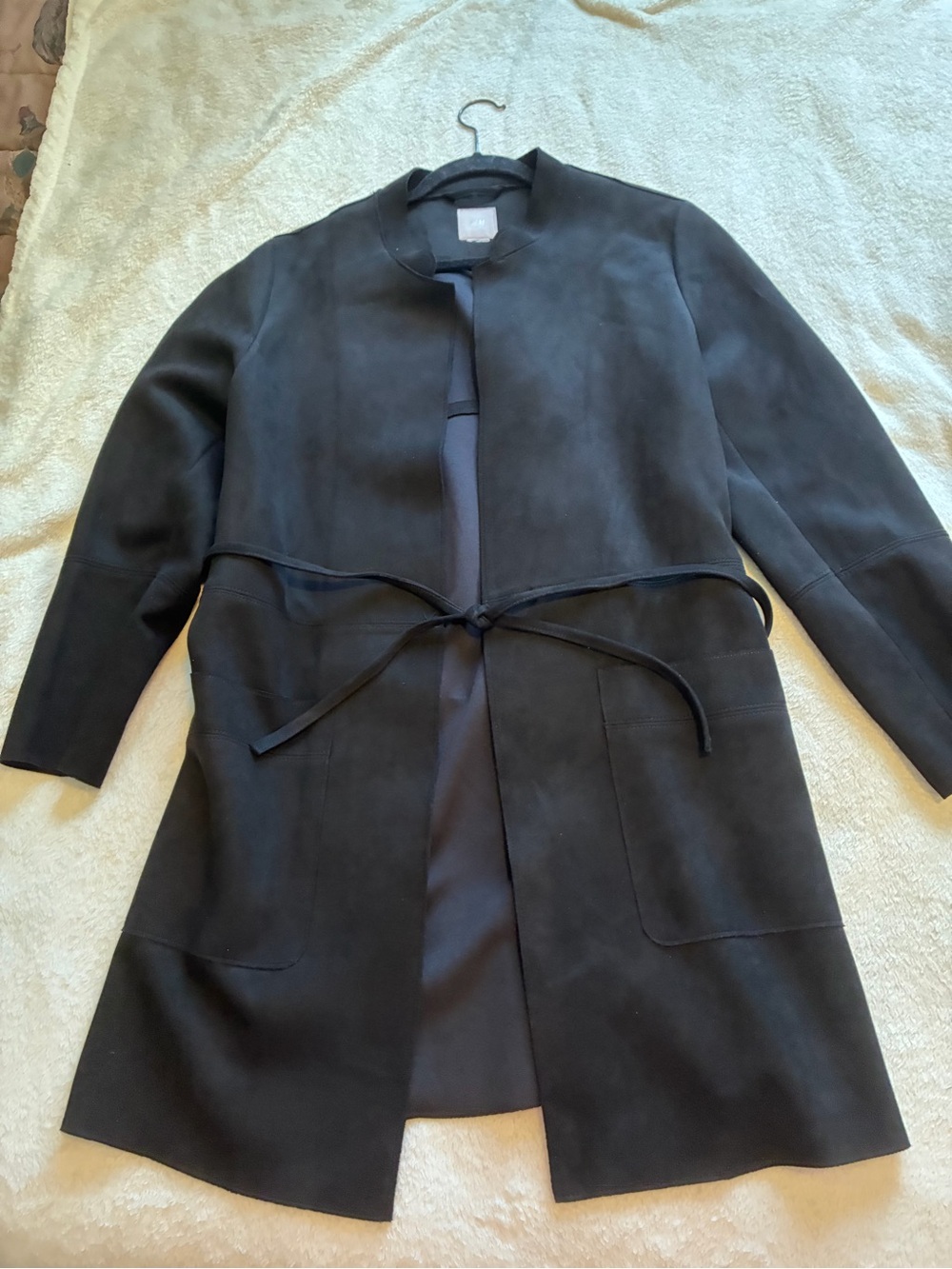Women's Black Tie-Waist Coat Ultrasuede